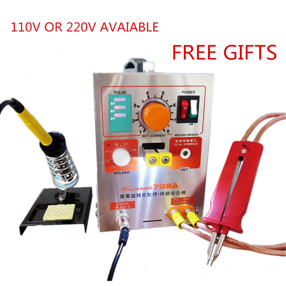 

1.9kw 110V SUNKKO LED Pulse Battery Spot Welder 709A with Soldering Iron Station Spot Welding Machine 18650 16430 14500 battery