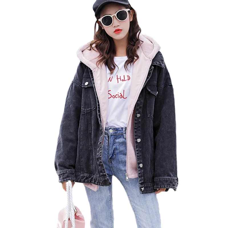 

new parka winter coat women short fur jacket thickened cotton denim hooded parka Long Sleeved Korean Style Warm Parkas Coat