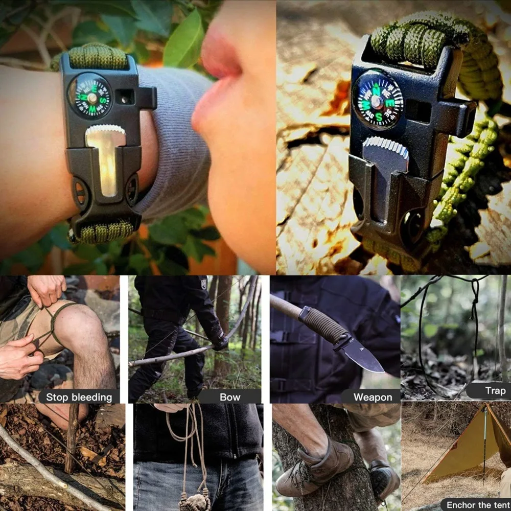 EDC Outdoor Survival Kit Set Camping Travel Survival Gear First Aid SOS Emergency Tactical Survival Knife Pen Blanket Paracord (15)