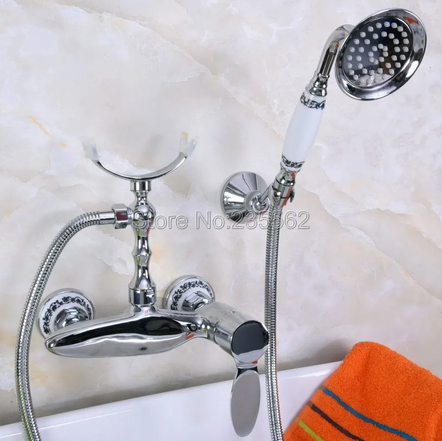 

Chrome Wall Mounted Clawfoot Bathtub Faucet w/Telephone Spary Mixer Tap lna261