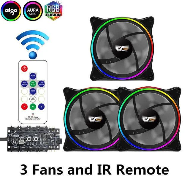 3 fan and controller Aigo чехол для компьютера вентиляторы RGB Регулировка 120 мм тихий ИК пульт дистанционного управления красочный веер MR12 Aura Sync 3 P-5 v кулер охлаждающий чехол для ПК охлаждающий вентилятор - Цвет лезвия: 3 fan and controller
