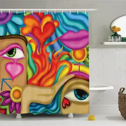 Абстрактный Декор Душ Шторы символическое любовь художественная роспись Дизайн с сердца глаза и губы ткань изображения Ванная комната