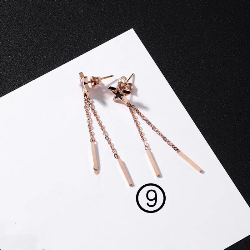 E166.Women серьги. простой с длинной бахромой titanium стали серьги треугольными Круглый