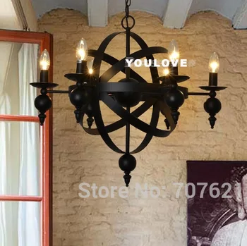 

European Retro Globe Pendant Lights Fixture American Industrial Vintage Candles Droplights Home Indoor Lighting Lamps D65CM