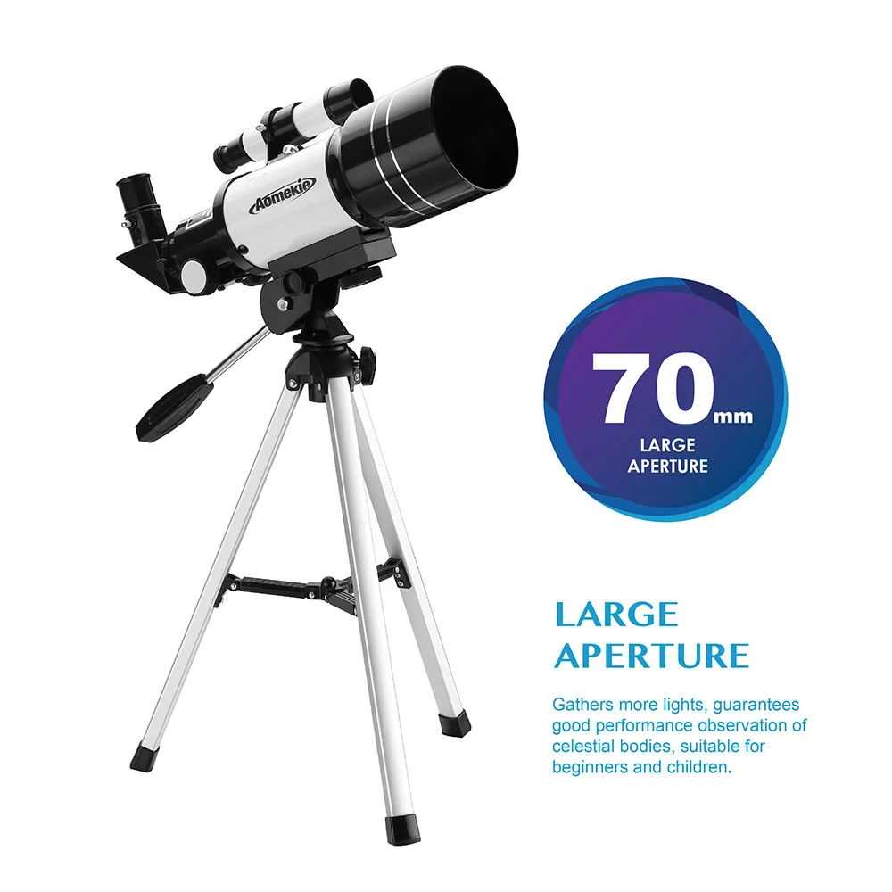 AOMEKIE 30070 Astronomical Telescope with Phone Holder Compact Tripod 15-140X Moon Watching Monocular for Kid Beginner