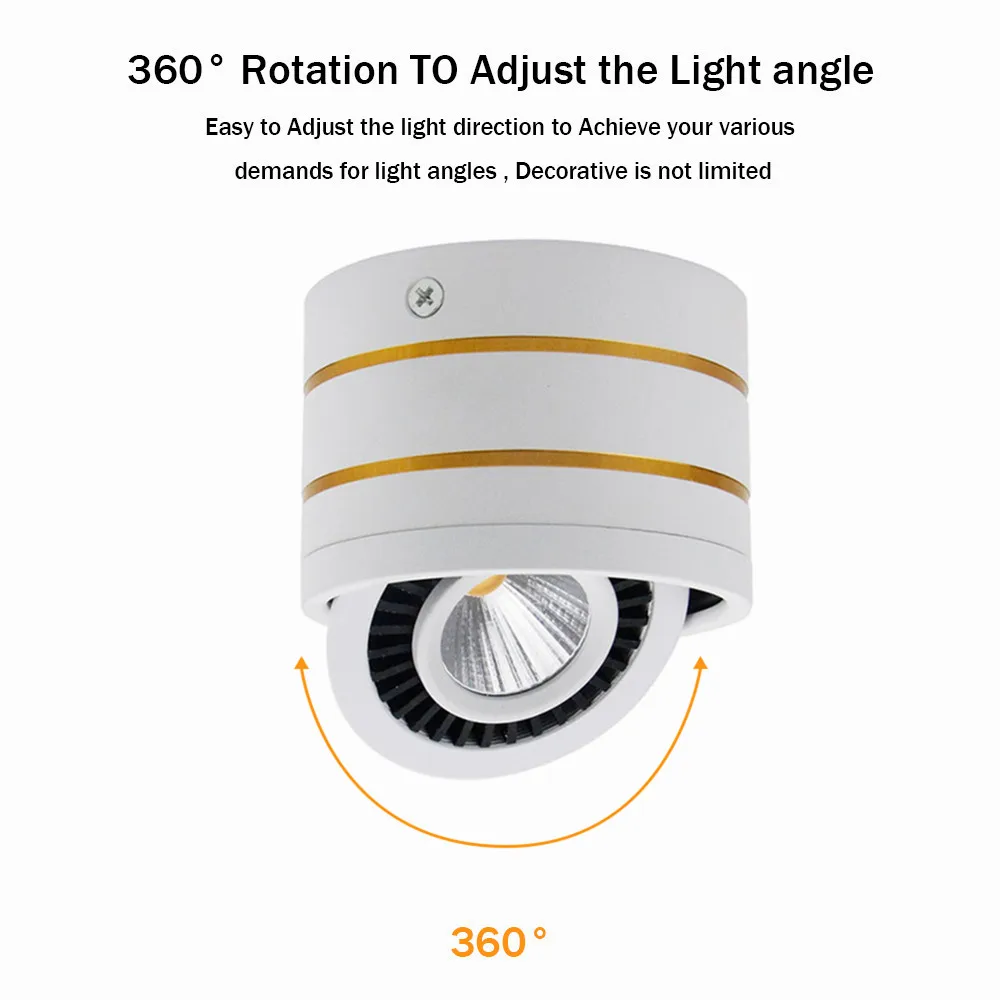 Dvolador с регулируемой яркостью, монтируемый на поверхности светодиодный COB светильник, вращающийся на 360 градусов Светодиодный точечный светильник 15 Вт/9 Вт/7 Вт/5 Вт, светодиодный светильник с Драйвером