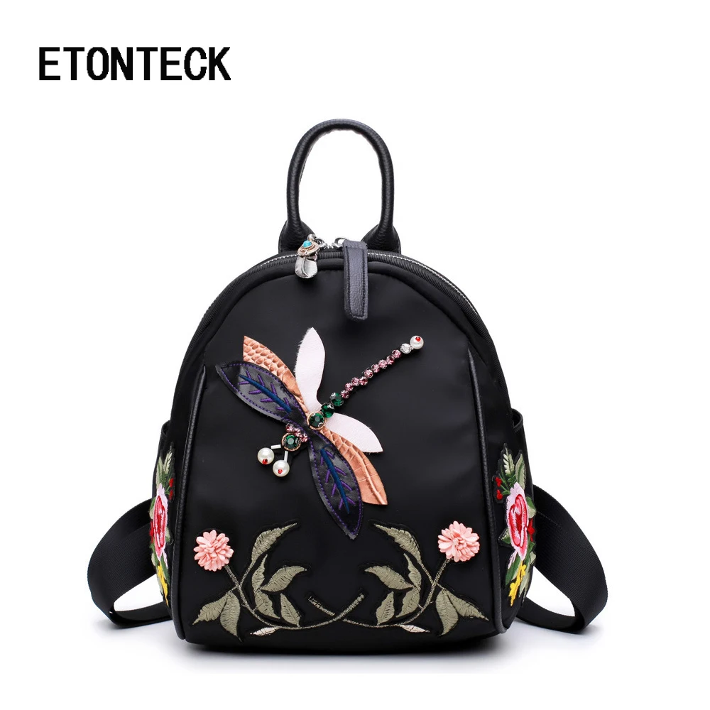 

Brand Women Mini Backpack Flower Embroidery Schoolbag crossbody Bags for Women Teenage girls Nylon Female backpacks Feminina