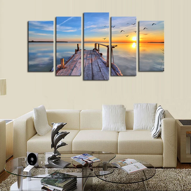 cheap wall frames 5 panels sunset seascape scenery picture print