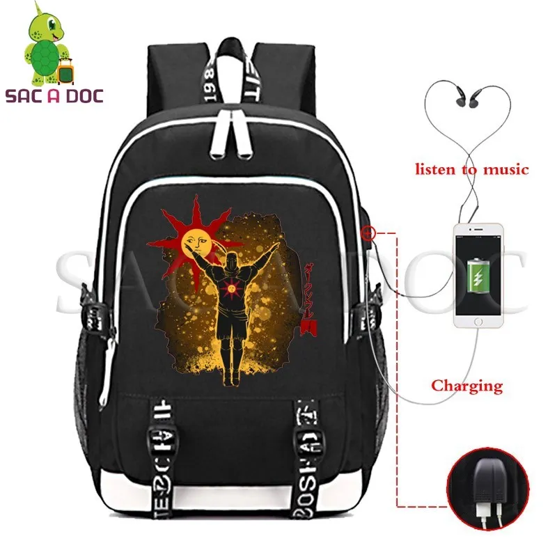

Dark Souls Solarie Fluorescence Backpack Women Men Multifunction USB Charging Laptop Backpack for Teenagers School Travel Bags