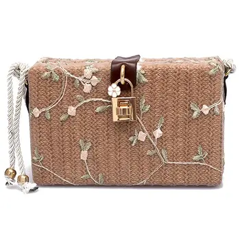 

Summer Beach Handbags Women Messenger Bags Square Straw Hand Woven Ladies Crossbody Bag Shoulder Bags