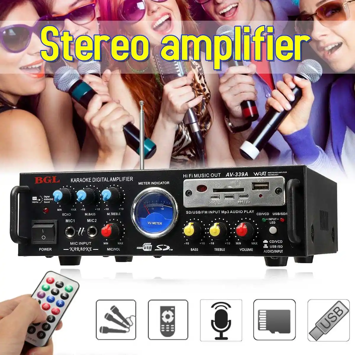 

CLAITE 2019 Latest 12V 220V 80W Mini Power Stereo Amplifier Home High Power Audio Amplifier Music Player