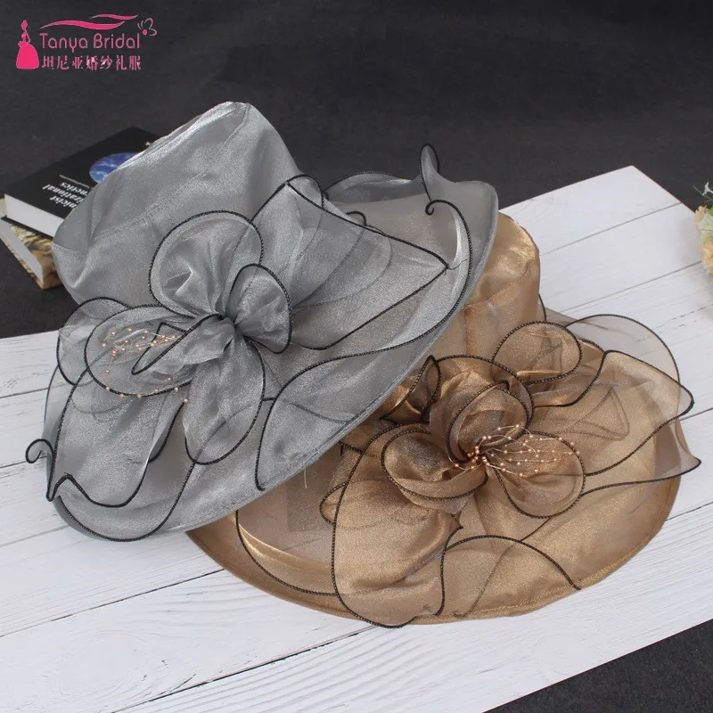 

Fold Bridal hat Event lady hat summer simulation silk wild along the beach Wedding Bridal Hats 8 colors DQG287