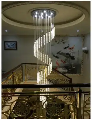 

Stairs lights lamp long pendant lightLED villa spiral turn fishing line custom package bubble crystal column living room