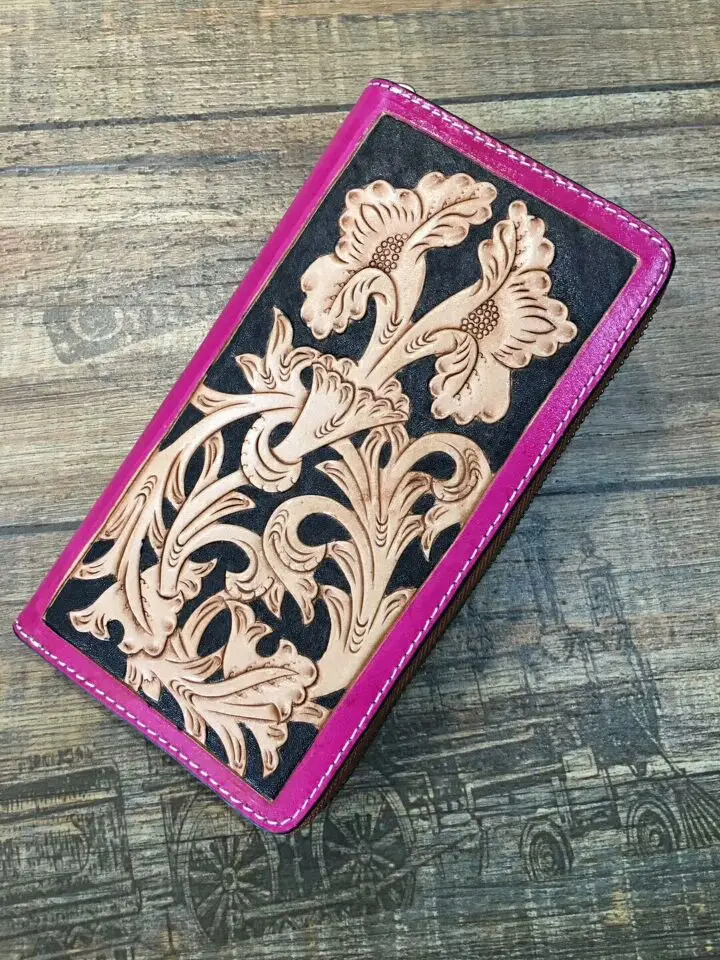 

new arrival vintage flower handmade women wallets genuine leather woman long zipper wallet lady day clutchs