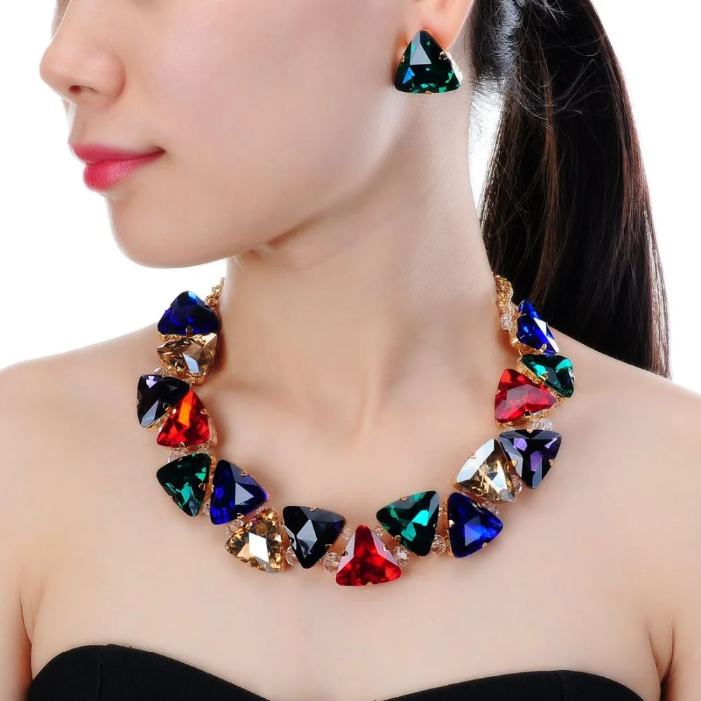 Набор украшений Jerollin 3 цвета золотистого с цепочкой треугольные очки нагрудник