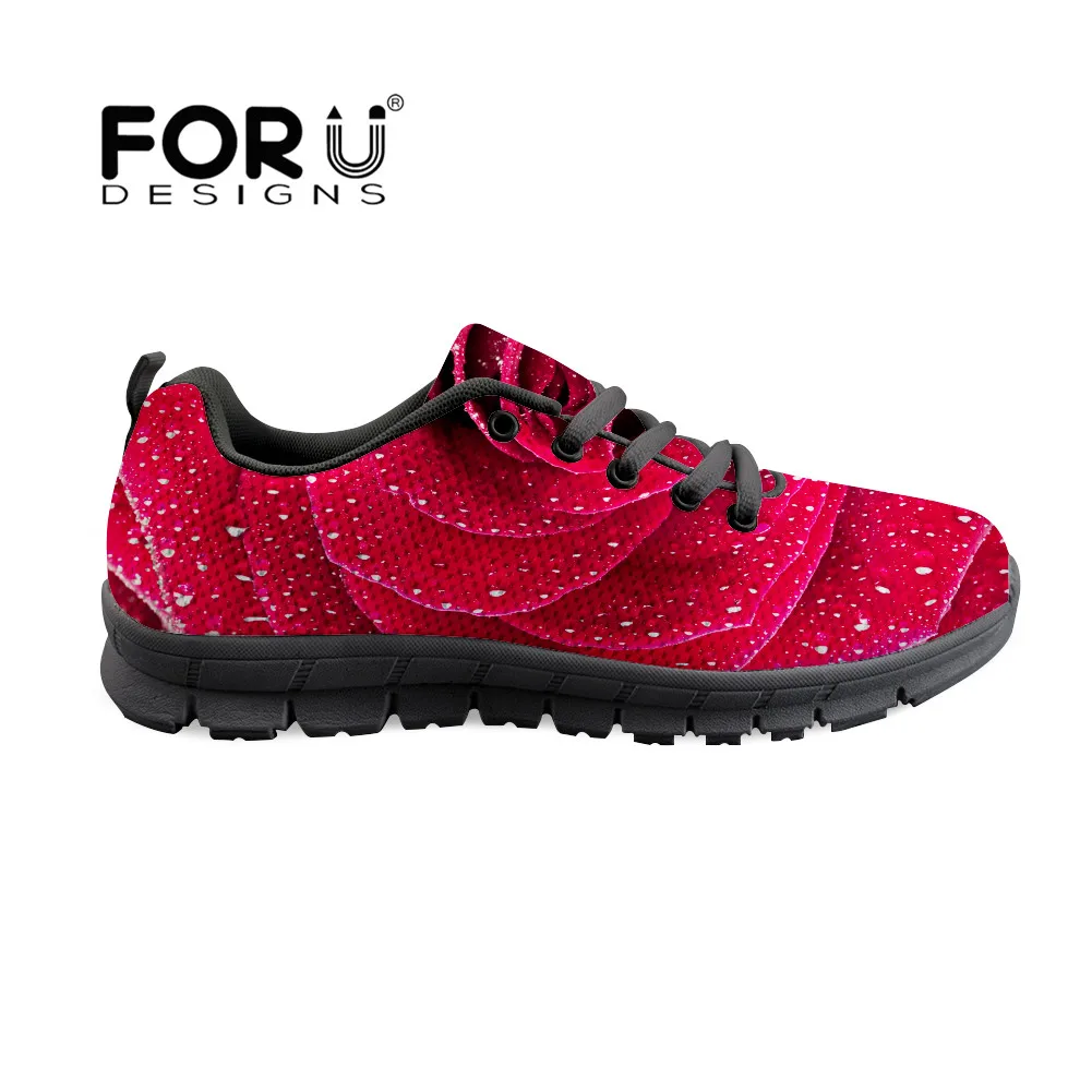 

FORUDESIGNS Rose Floral Print Woman Summer Flats Shoes Lace Up Ladies Casual Shoes Footwear Walking Shoes chaussure homme Pink