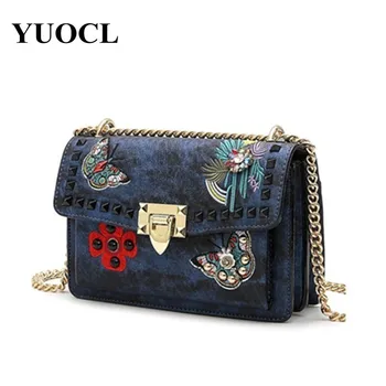 

Summer Crossbody Bags For Women 2018 Luxury Handbags Women Bags Designer Famous Brand Ladies Embroidery Rivet Chain Shoulder Bag