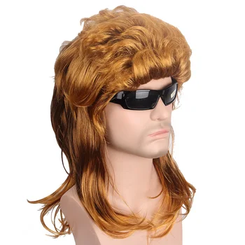 Anxin Short Wigs Gold  Hair Synthetic Wigs Natural Wave Dark Brown Wig for Men USA Punk Hairstyle Fashion Popular Singer Toupee