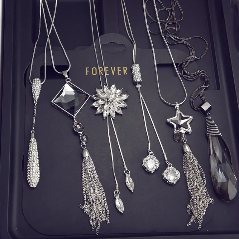 

Bohemia Style big crystal pendant Women Long Necklaces High Quality Alloy Metal Tassels Necklaces & Pendants office style