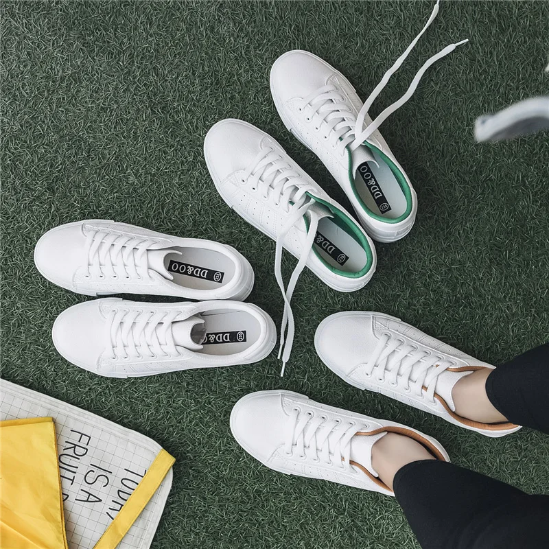 Women Sneakers Leather Shoes 2020 Spring Trend Casual Flats Sneakers Female New Fashion Comfort Lace-up Vulcanized Shoes