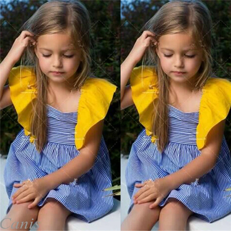 

Toddler Kids Baby Girls Backless Striped Dress Princess Tutu Dresses Summer 0-4T