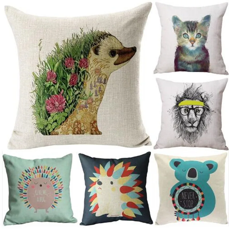 

Animal Hedgehog Fox Cotton Linen Chair Seat Decorative Pillow Cover 45x45cm Pillowcase Home Living Textile