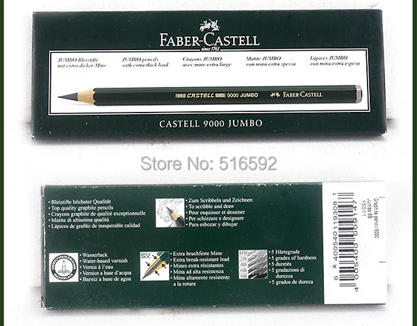 6 шт. Faber-Castell 9000 карандаш для эскизов, толстые карандаши с дополнительным толстым свинцом, идеально подходят для эскизов, рисования или письма