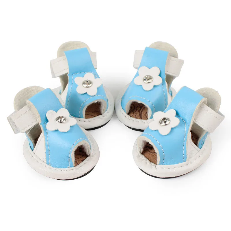 SYDZSW PU Pet Boots Dog Shoes Cute Sunflowers One Diamond Candy Color Pet Summer Sandals Anti Slip Chihuahua Yorkie Dog Accessories 4