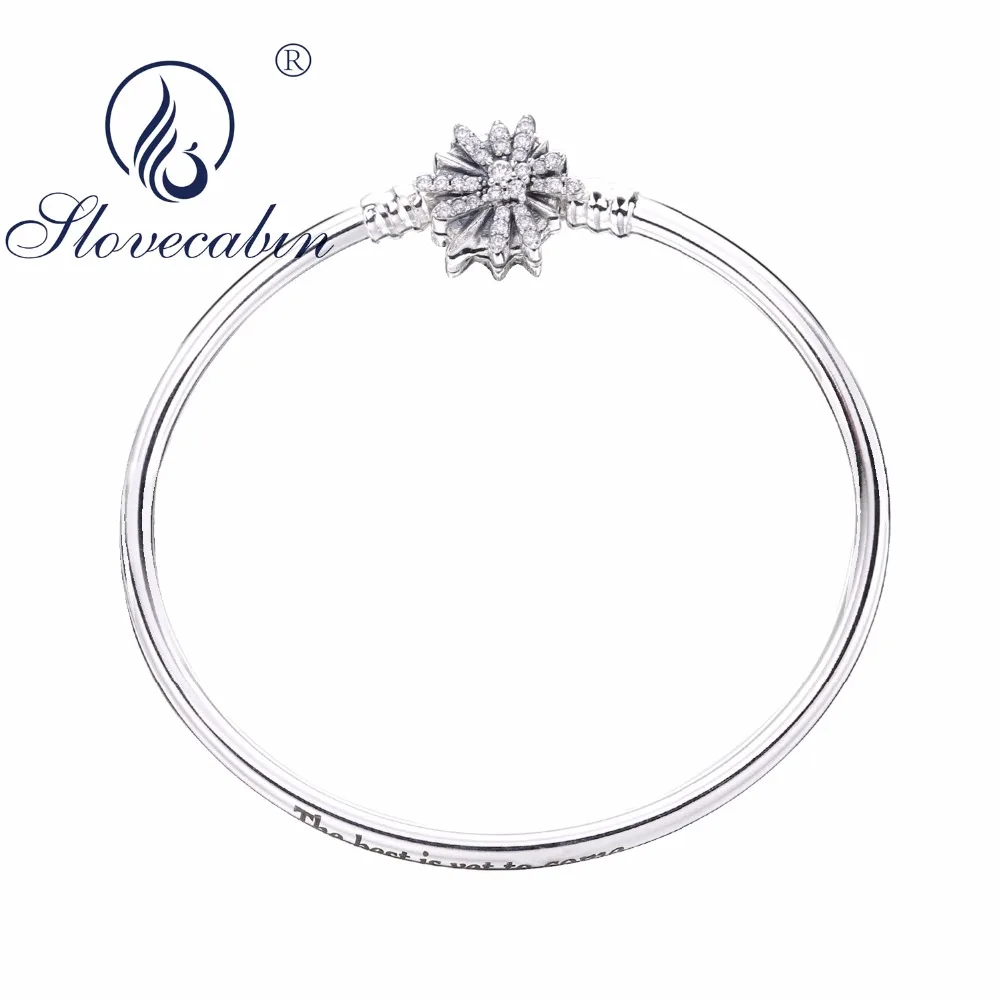 

Slovecabin Christmas Gifts 925 Sterling Silver Dazzling fireworks and snowflakes Bangle Bracelet For Women DIY Jewelry Marking