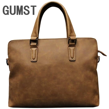

2019 Men Briefcase Office Fashion Vintage Simple Laptop Crazy Horse PU Leather Business Handbag Travel Bag Document Portfolio