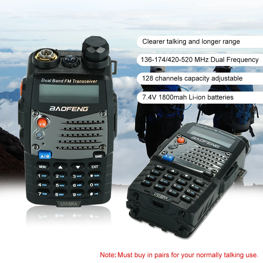 

2PCS BAOFENG UV-5RA Walkie Talkie 10km Two-Way Radio UHF VHF Dual-Band 128CH LED Flashlight CB Radio Comunicador Transceiver