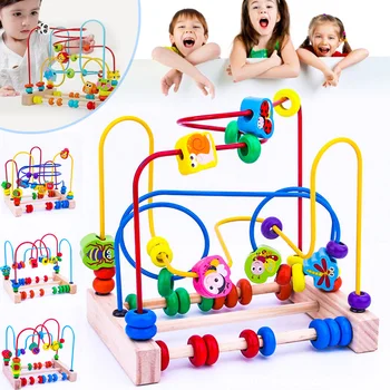 

Wooden Fruits Insect Beads Maze Roller Coaster Activity Educational Abacus Beads Circle Toys YJS Dropship