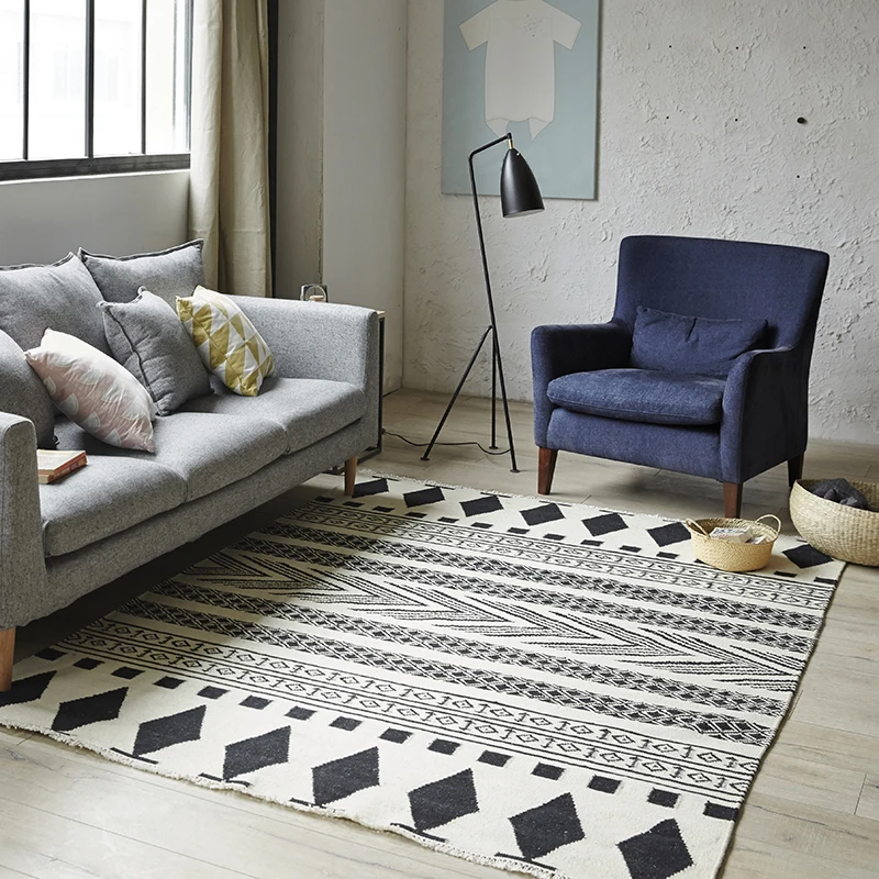 90 Wool handmade simple black and white ground mat for living room,big