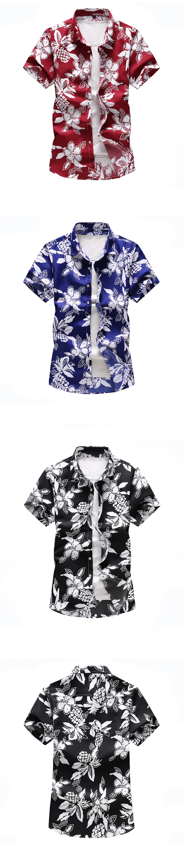 17 цветов, летние пляжные Гавайские мужские рубашки с коротким рукавом, футболка с цветочным принтом, праздничные рубашки Camisa Hawaiana, брендовые рубашки 6XL 7XL