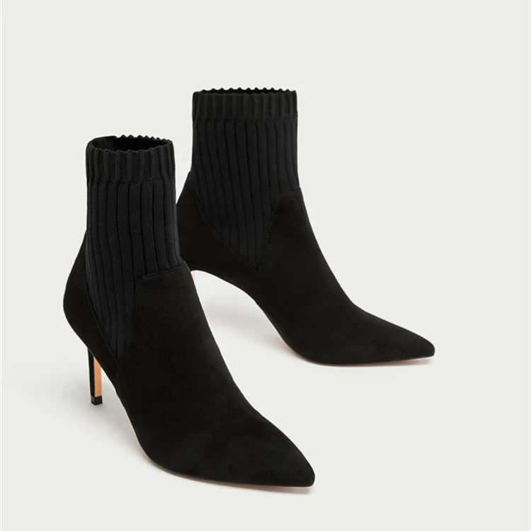 

New shoes pointed splicing socks high heel and ankle boots with thin boots elastic boots