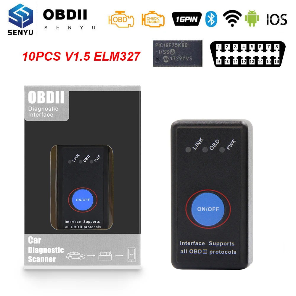 10 шт.) ELM327 V1.5 OBD2 wifi bluetooth Поддержка IOS Android elm 327 obd 2 Авто диагностический инструмент Wi-Fi obd2 сканер automotriz