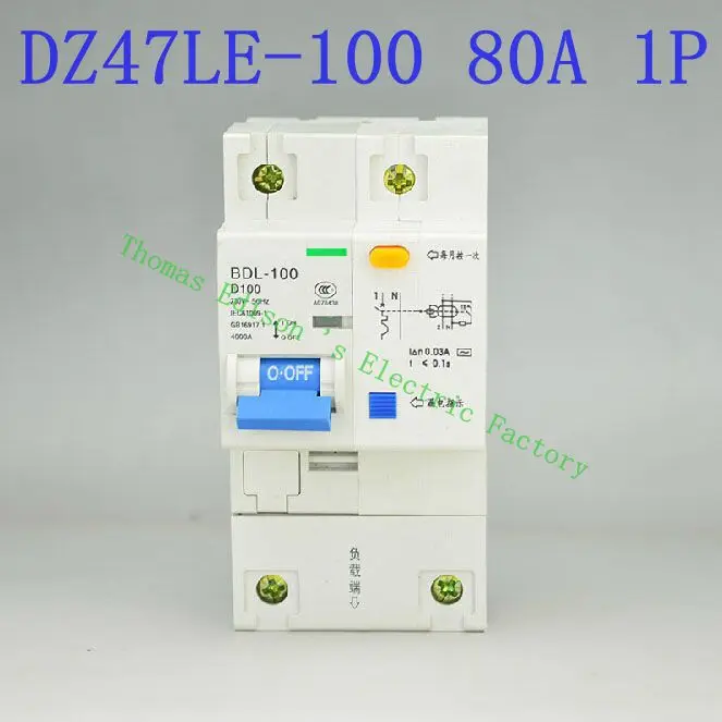 

DZ47LE-100 1P 80A 230V~ 50HZ/60HZ Residual Current Circuit Breaker With Over Current And Leakage Protection RCBO Chopper(2PCS)