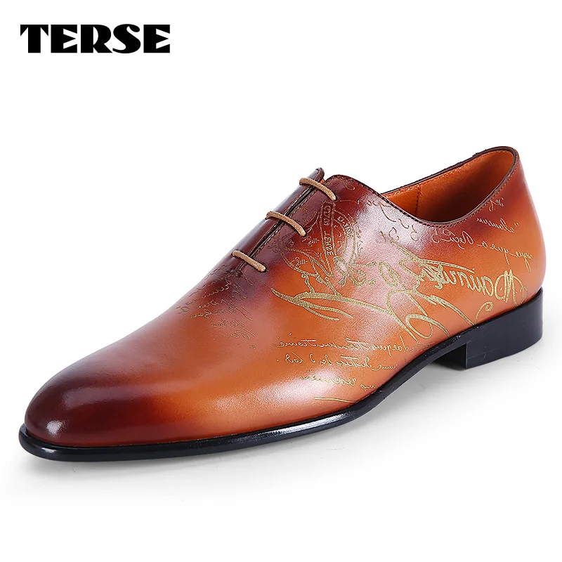 

TERSE_Wholesale Factory Price Mens Luxury Golden Dress Shoes Leather Handmade Formal Shoes Wedding Shoes Real Leather Oxfords