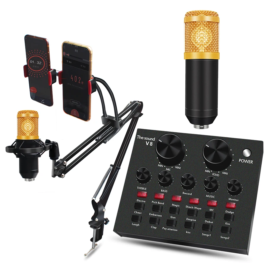  BM-800 Professional Condenser Karaoke Microphone V8 Audio USB Headset Microphone E300 Audio Cable W