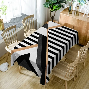 

Customizable Simplicity 3D Tablecloth Black & White Stripes Splice Pattern Polyester Rectangular Table Cloth Wedding Decoration