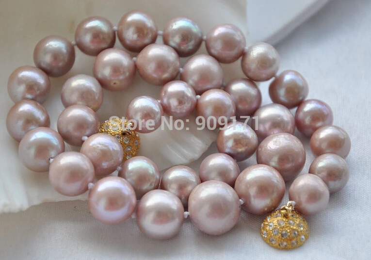 

Free Shipping>>A++ 12mm ROUND PURPLE FRESHWATER PEARL NECKLACE 17inch