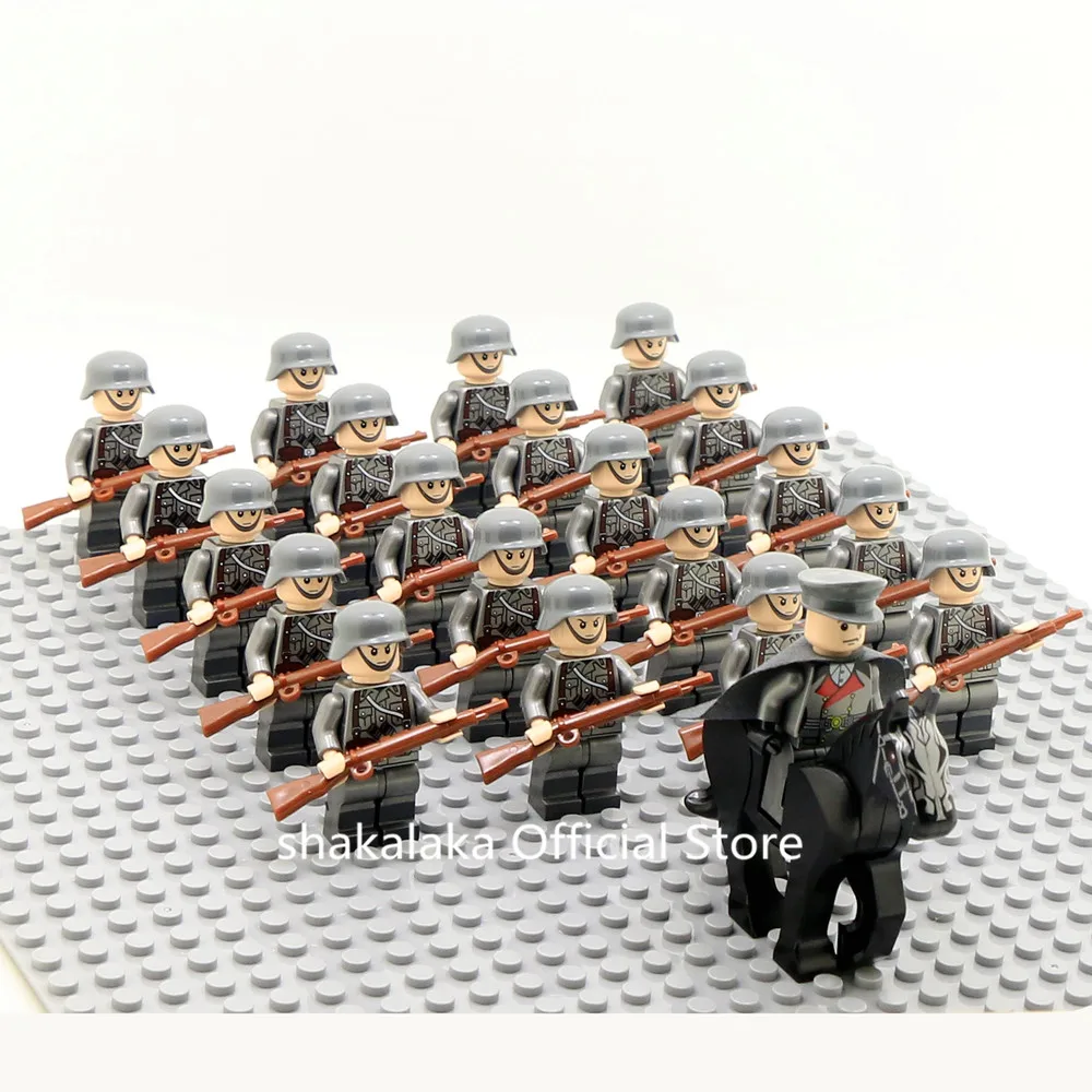 Cavalo de Tropas do Exército Educativos para Meninos 21 Pcs Oficial Soldado Ww2 Alemão Swat Militar Arma Blocos Figuras Tijolos Brinquedos 7 Cheap Blocos