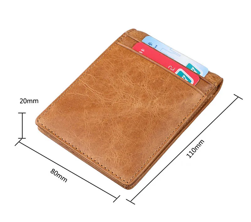 Women Men Genuine Leather Money Clip Wallet Rfid Card Case Holder Crazy Horse Slim Clamp for Money Small Female Male Purse Walet