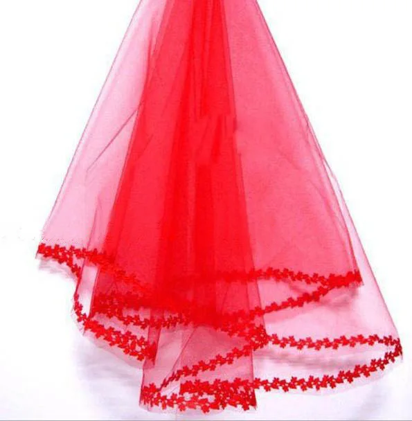 

New Arrival Wedding veil one Layer Red Bridal veil Short wedding accessories Lace Edge vestido de noiva