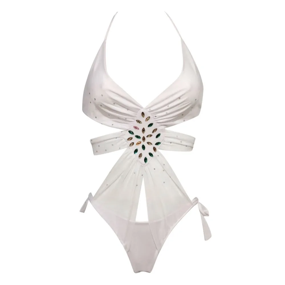 2019 woman one-piece sexy bikini set diamond decorative sling swimsuit push up pad chest bikini mujer e fatos de banho 40M30 (11)