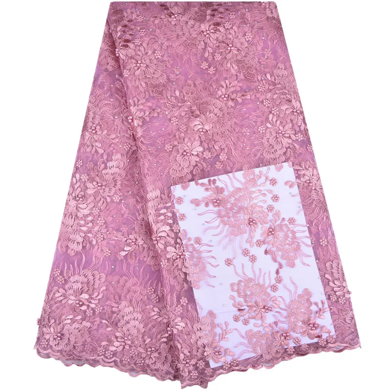 

High Quality African Lace Fabric Lilac French Net Embroidery Stones Tulle Lace Fabric For Nigerian Party Dress Gray 1203