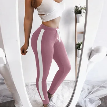 

2020 New Sweatpants Women Grey Striped Drawstring Waist Casual Womens Pants Striped Ribbed Sweatpants Skinny Trousers Capris