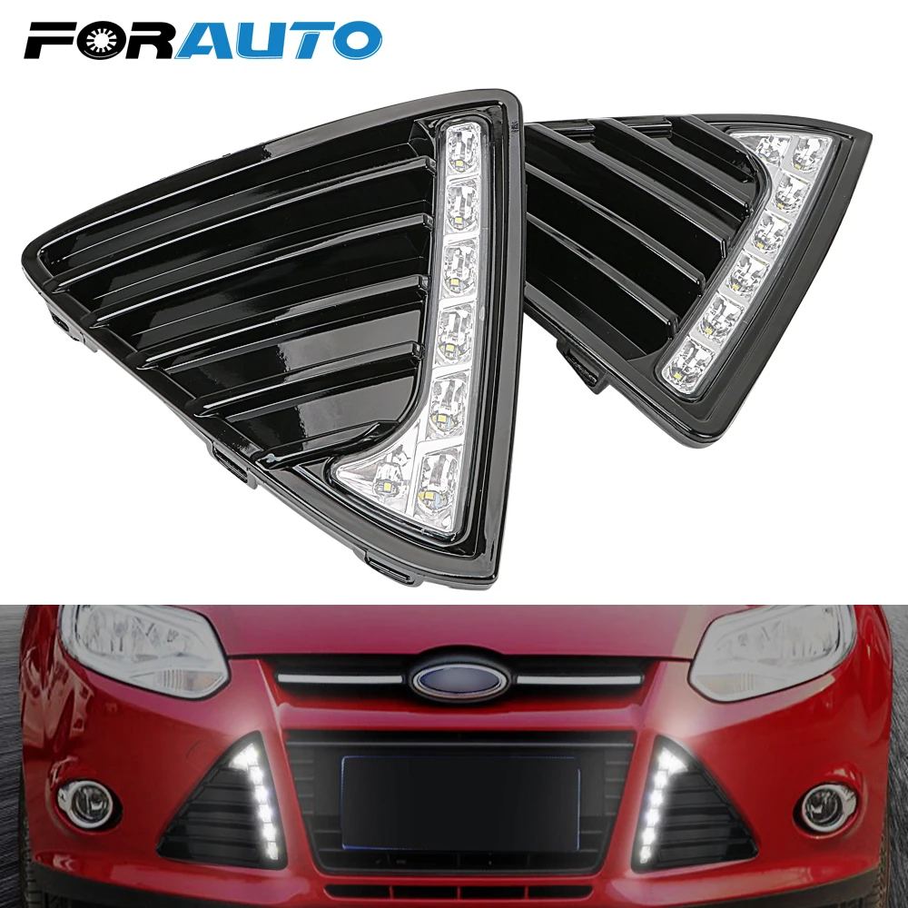 

2Pcs/Set Car Daytime Running Lights Fog Lamp DC 12V Auto LED DRL Daylight Waterproof For Ford Focus 3 MK3 2012 2013 2014 White