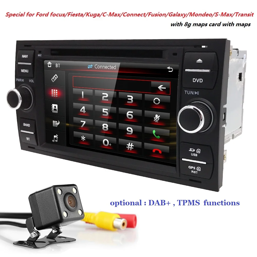 

7 Inch 2Din Car DVD Player For Ford Focus Galaxy Fiesta S Max C Max Fusion Transit Kuga,Indash GPS Navi,Radio,Stereo,BT DAB TPMS