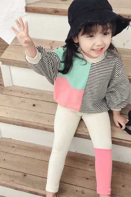 Весенние хлопковые комплекты одежды для маленьких девочек Детская полосатая футболка с длинным рукавом+ леггинсы комплект из 2 предметов - Цвет: clothes set